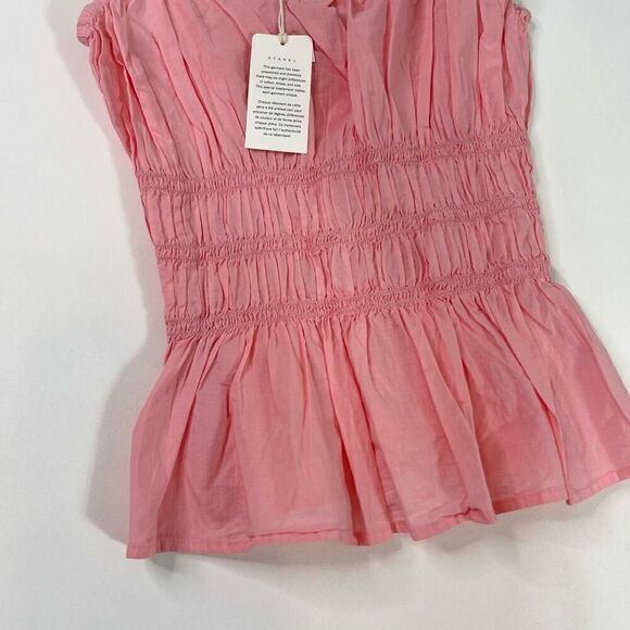 Stark X Top Womens Medium Pink Wide Straps Shirred Bodice Kamil Peplum Hem new - Picture 2 of 10